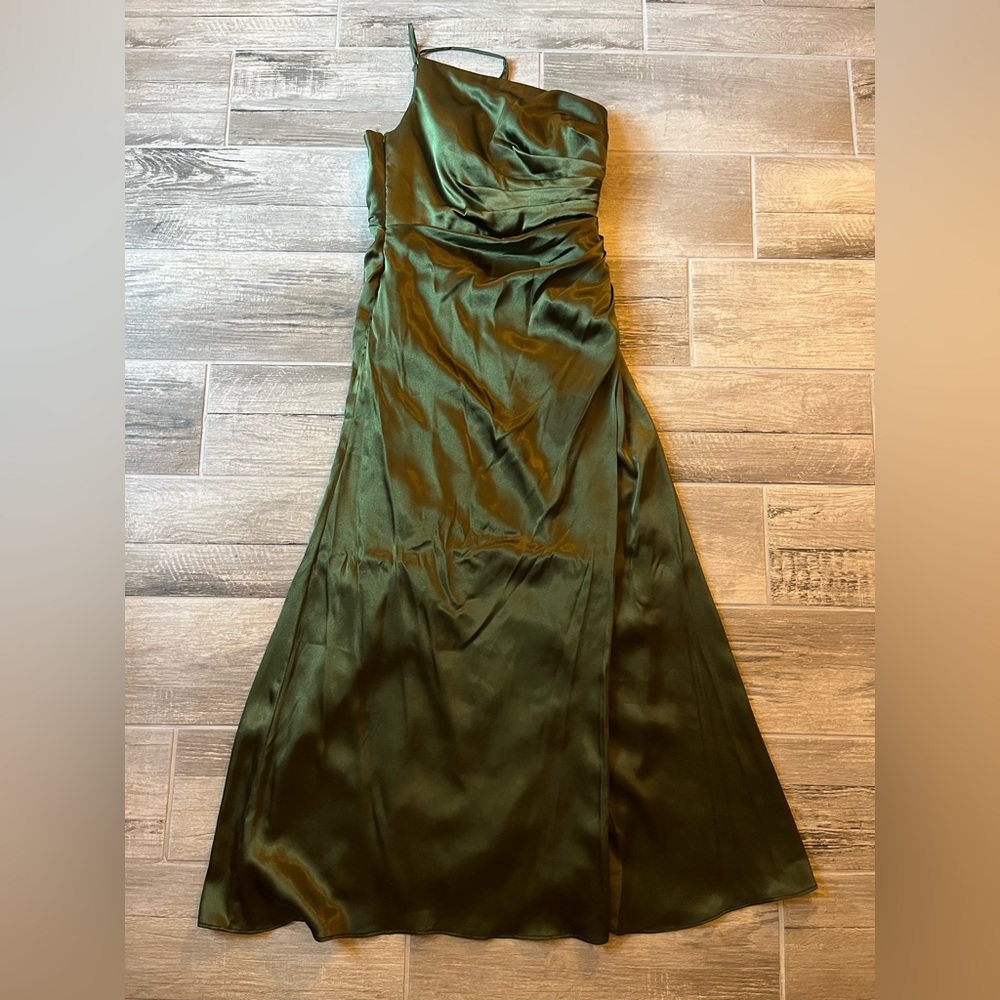 Green One Shoulder Dress with Slit. Wedding Guest Dress or Bridesmaid Dress